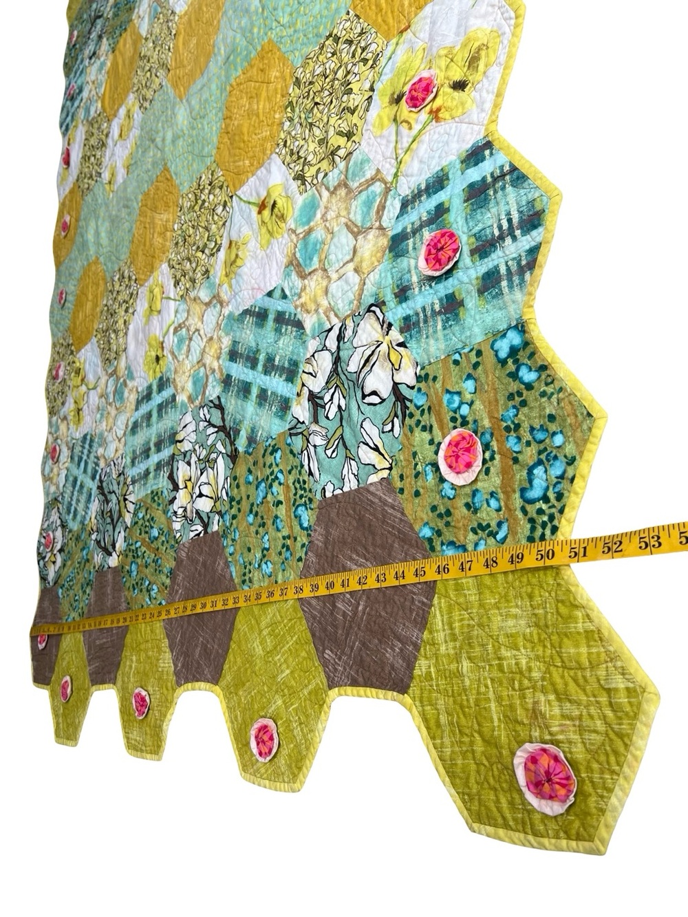 Handmade Modern Hexagon Floral Quilt Throw Blanket 76x51 Cottagecore Boho Quilt - Picture 9 of 9